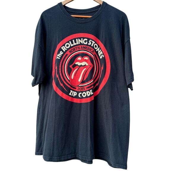 Rolling Stones Lips Zipcode 2015 Tour Double Sided Black Shirt Size 2XL XXL - Picture 1 of 6